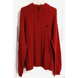 Vtg Ralph Lauren Chaps Sweater Men 2XL Red 1/4 Zip Cable Knit Fisherman Preppy
